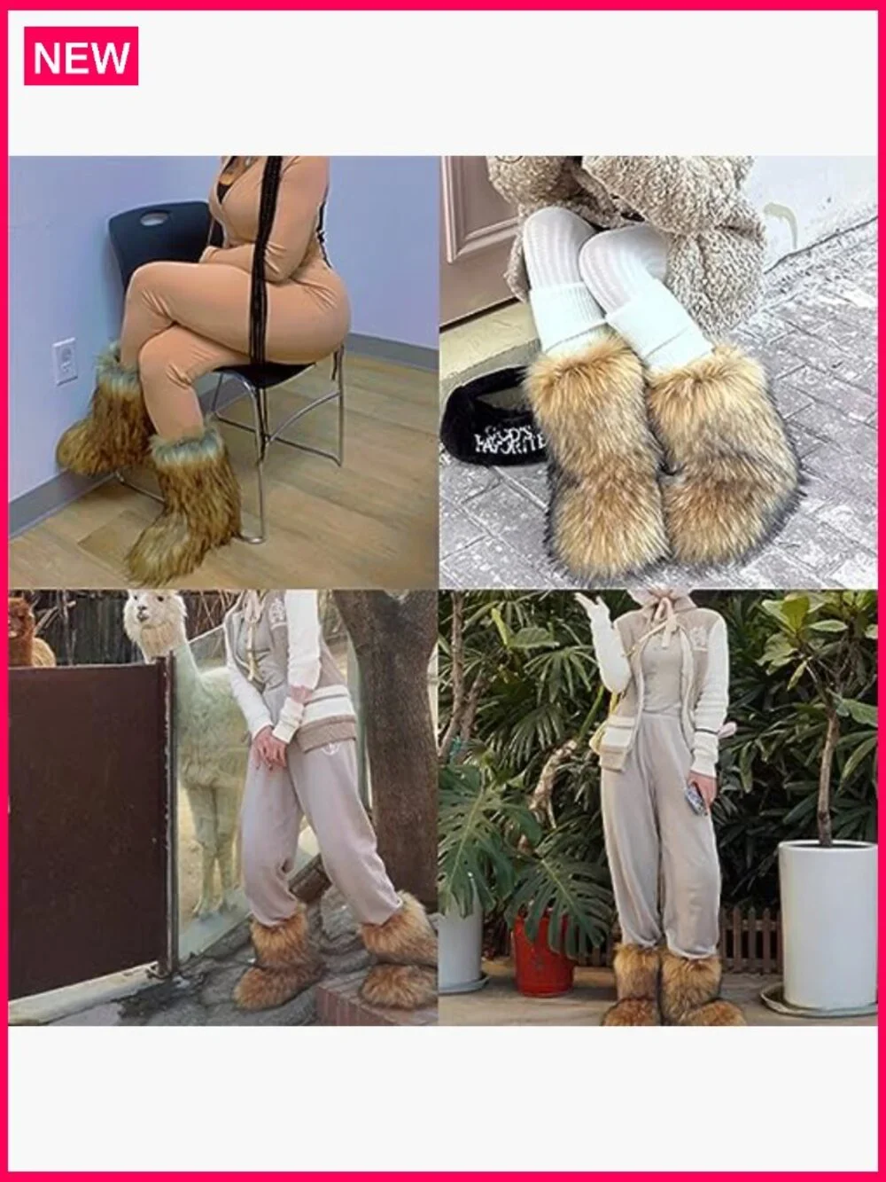 Fur Boots for Women Winter Fluffy Furry Flat Heel Snow Boots, 8 Wide